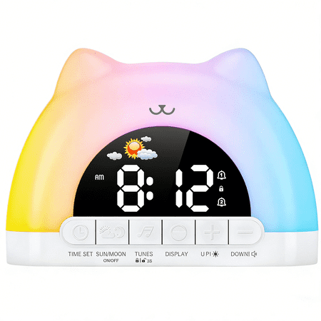 Alarm Clock, Cat Clock with Night Light, Soothing Sounds, Dual Alarms