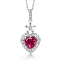Gem Stone King 10K White Gold Red Created Ruby and White Lab Grown Diamond Pendant Necklace for Women (0.71 Cttw, Heart Shape 5MM, with 18 inch Chain)
