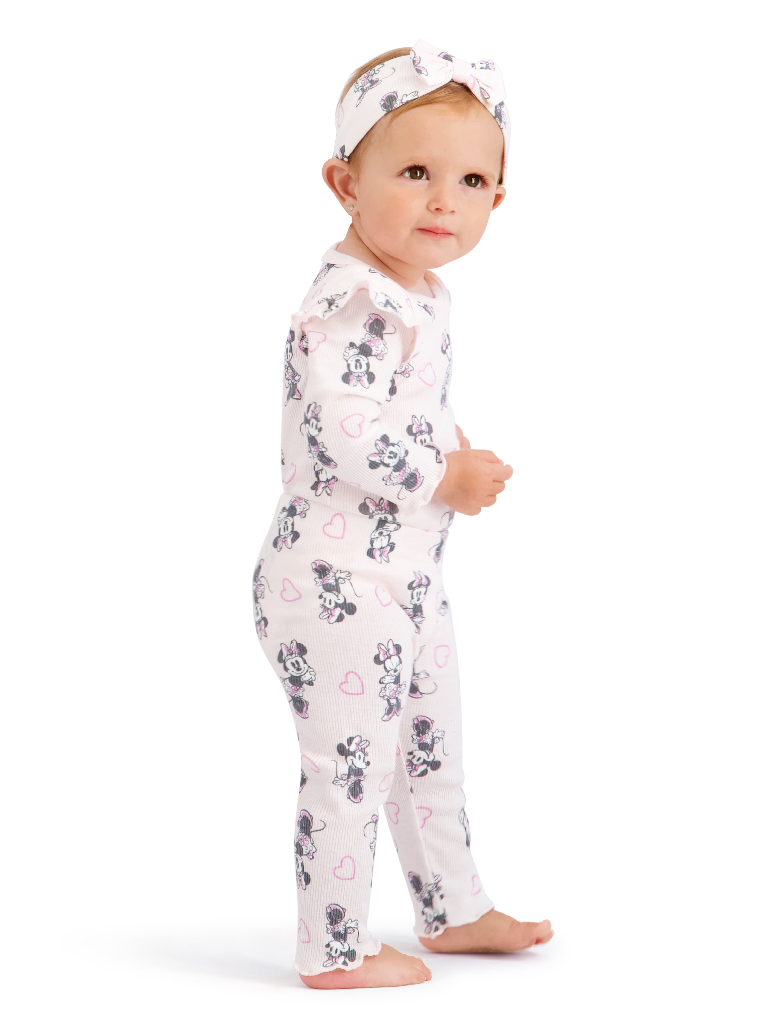 Minnie Mouse Baby Girl 3 Piece Rib Pant Set, Sizes 0-24M
