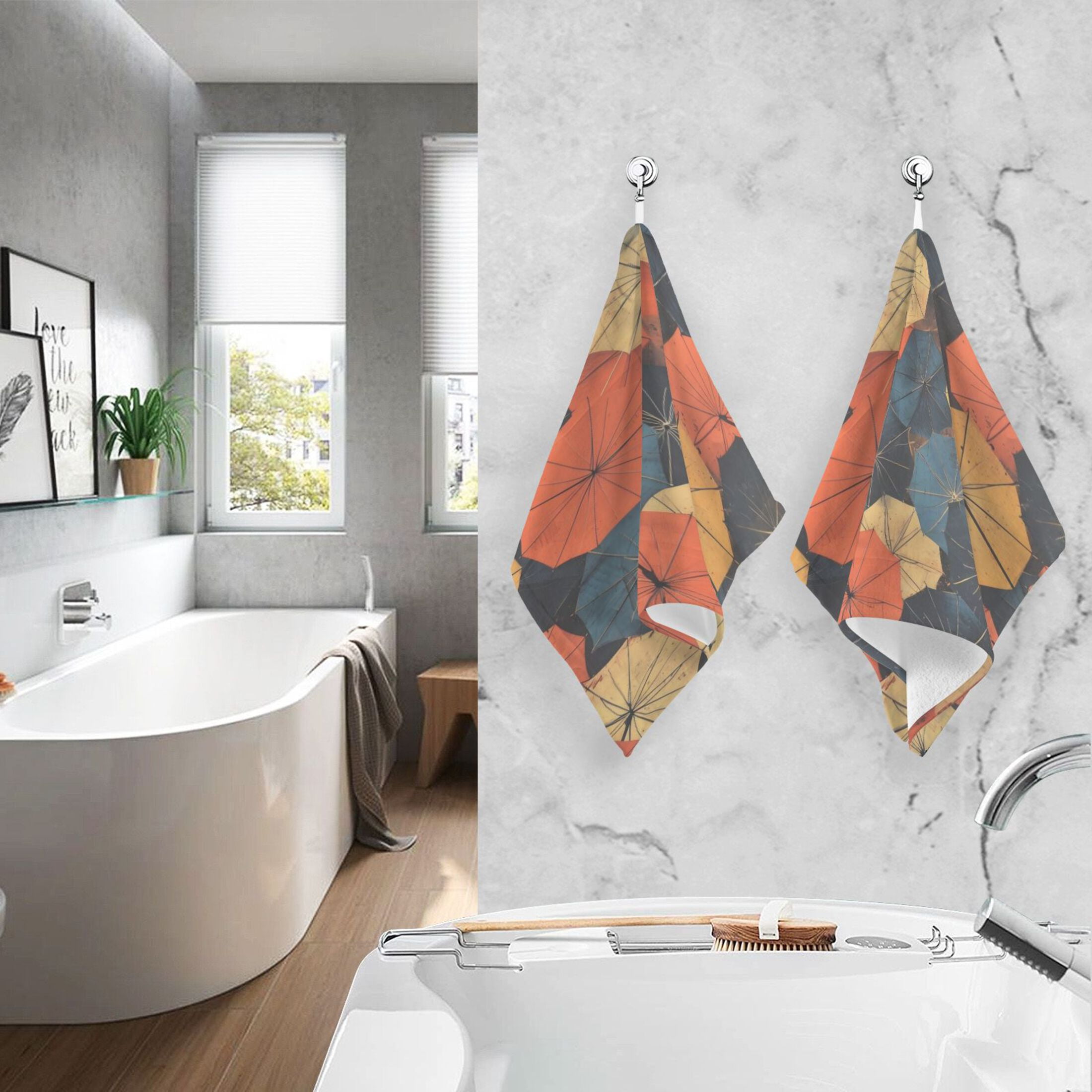Cotton Towel Two-Piece 16x28 Inch One Sizex2 Face Towel Set Towel Set Cotton Hand Bath Towel Bathroom Beach Multicolor Umbrella