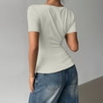 thumbnail image 4 of LWavelet Womens Plus Size One Shoulder Short Sleeve Top Twist Fitted Summer Daily Casual Comfortable Blouse White S, 4 of 7