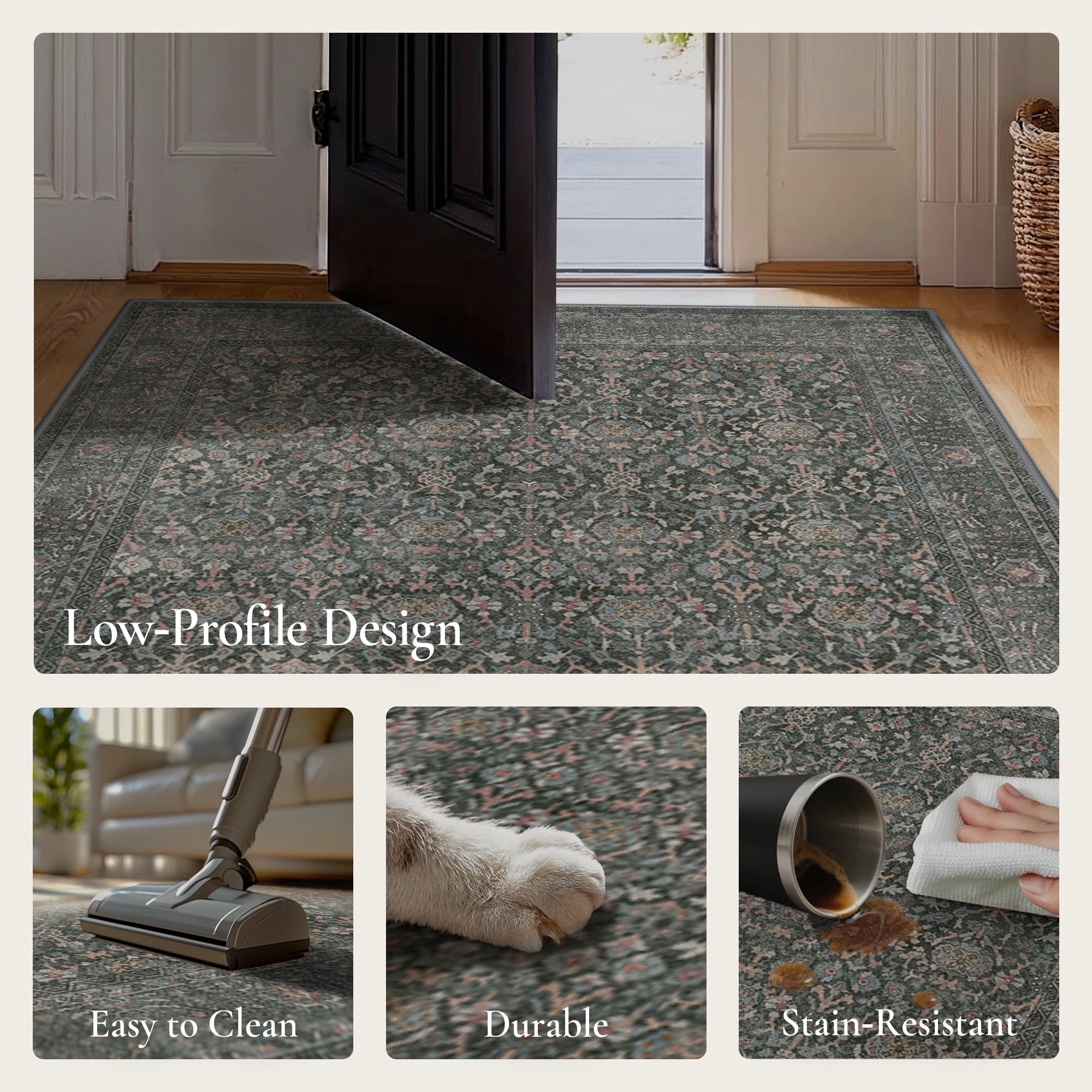 KUETH 2.5x10 Vintage Runner Rugs Machine Washable Rugs for Living Room, Non Slip Flat Pile Rug with Rubber Backing, Boho Rug for Entryway Hallway Kitchen and Corridor