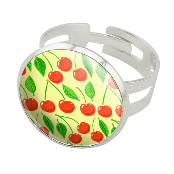 Cute Cherry Pattern Sketchy Silver Plated Adjustable Novelty Ring