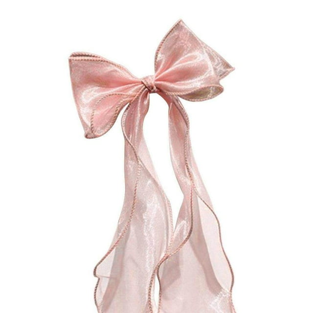 VONKY Children Cute Ribbon Lace Bow Hair Clips Pure Color Ribbon Braided Hairpin for Daily Light pink