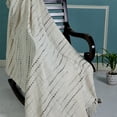thumbnail image 2 of LR Home Talia Gray/Ivory Striped Lightweight Cotton Blend Embroidered Throw Blanket, 50" x 60", 2 of 8