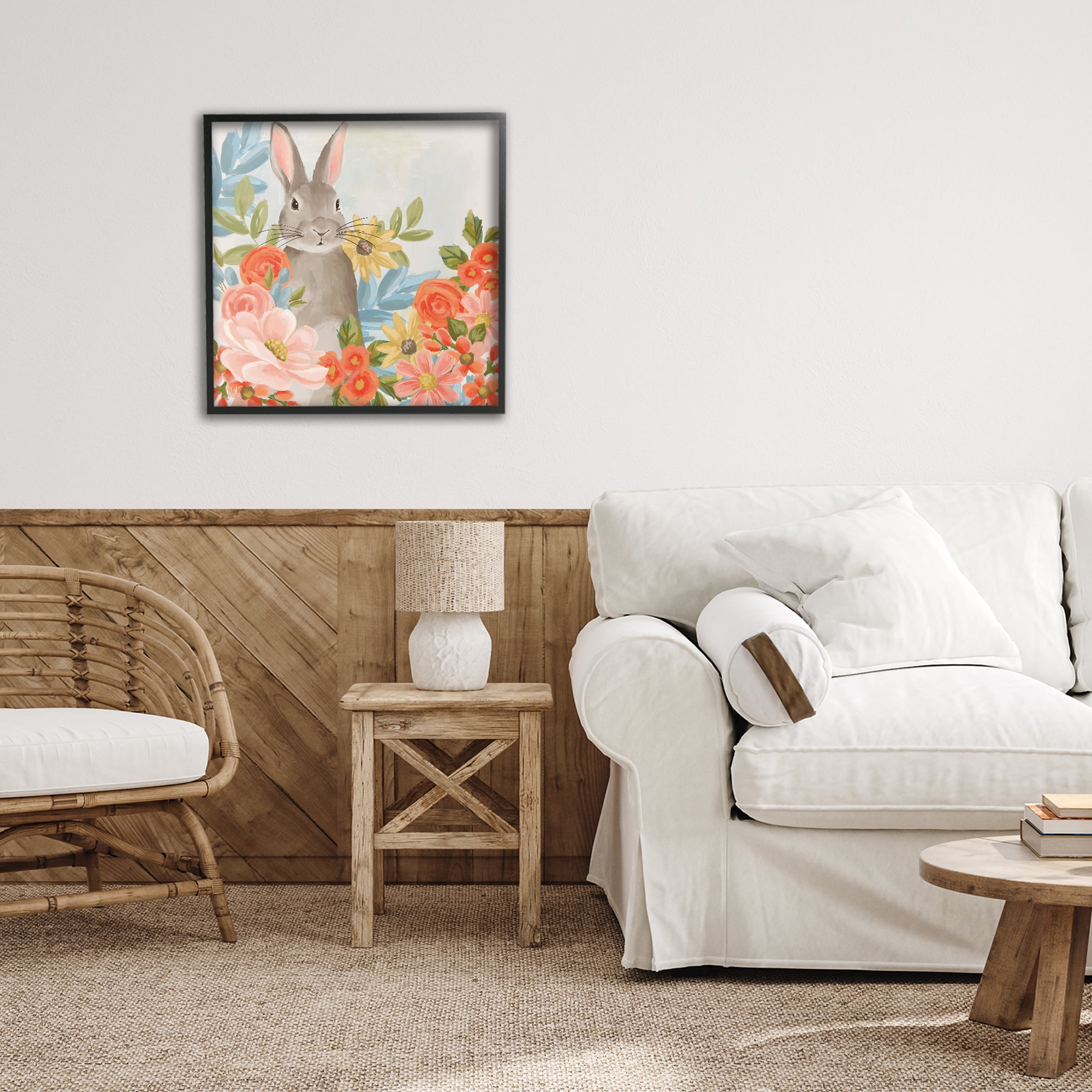 Stupell Industries Bunny Among The Blooms Black Framed Giclee Art, design by Cat Thurman Designs