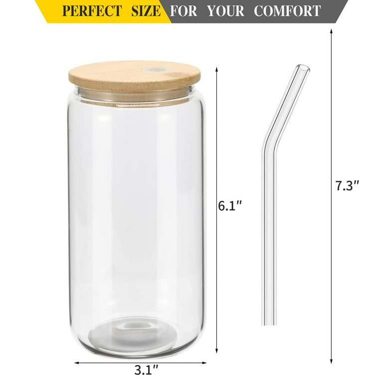 6 Pcs Drinking Glasses with Bamboo Lids and Glass Straw - 16 Oz Can Shaped  Glass Cups for Beer, Ice …See more 6 Pcs Drinking Glasses with Bamboo Lids