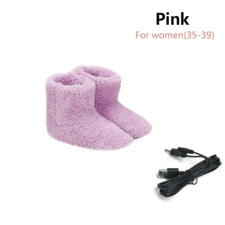 

Gift USB Charging Plush Washable Electric Heated Shoes Warm Foot Foot Warmer Shoes Winter Warming Slipper PINK