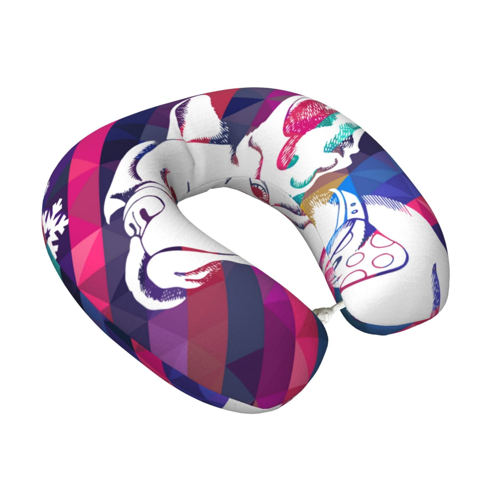 Xecao Colorful Bulldog Print Memory Foam Cervical Neck Pillow Versatile U-Shaped Pillows for Home,Office,Camping,Travelling,Soft Washable Cover