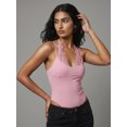 thumbnail image 3 of Gupgi Women Lace Halter Bodysuits Spaghetti Strap Backless Cami Top Summer Fitted Romper, 3 of 9