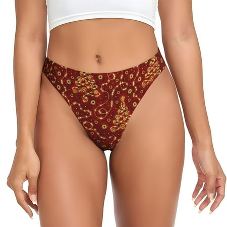 Thongs for Women - Christmas Tree On A Red Background No Show Seamless Womens Thongs Underwear  Stretch G String Thongs for Women  Ladies Breathable Kawaii Thong Bikini Panties Briefs