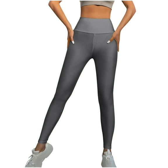 Gmluru Yoga Pants for Women Dark Gray Long Solid Color Hip Lift Fitness High Waist Stretch Gloss Leggings Elastic Waist Comfortable XL