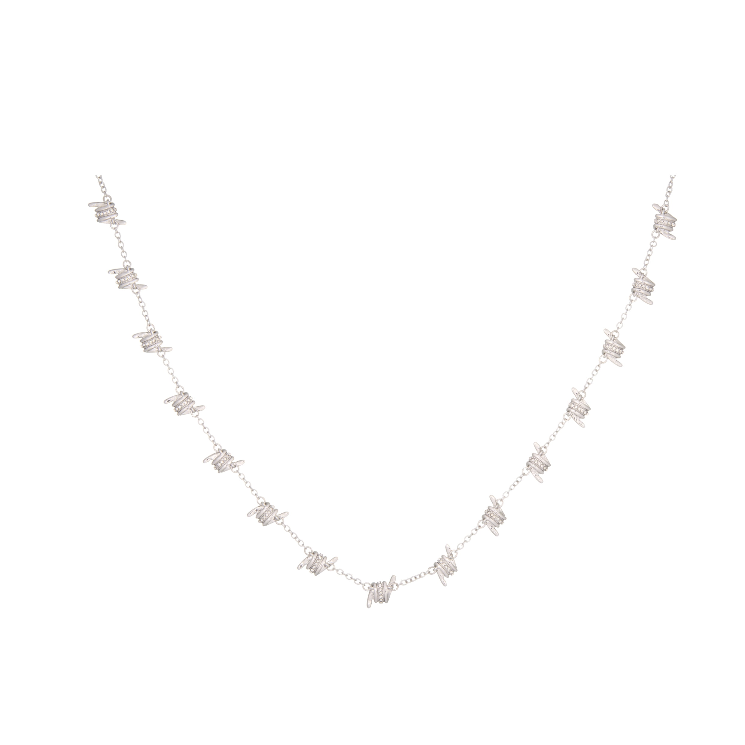 Bella by Thorne Barbed Wire with CZ Detail Single Chain Adult Necklace, Silver