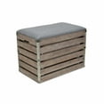 thumbnail image 3 of Set of 2 Rectangular Gray Linen Fabric and Wood Slats Storage Benches, 3 of 5