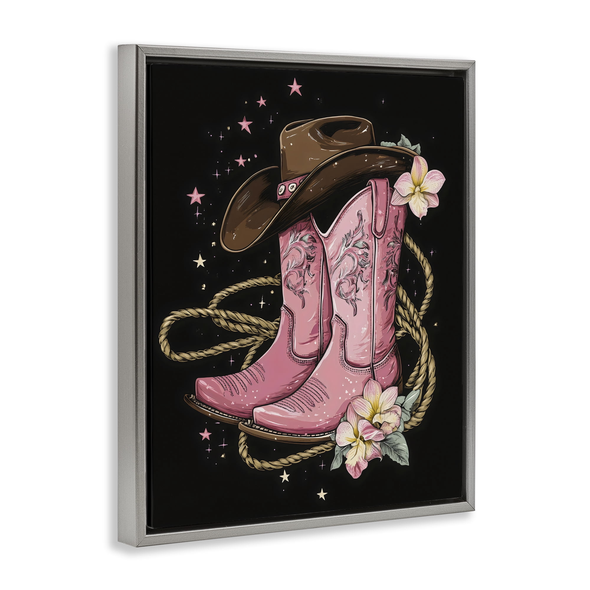 Stupell Industries Western Chic Pink Boots Gray Framed Floater Canvas Wall Art, design by Creative Studio