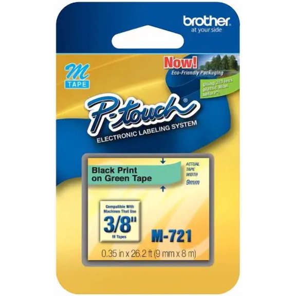 Brother 3/8" m tape 9mm black on green