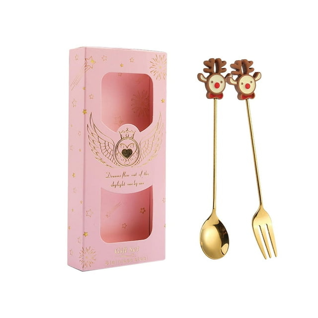 Kits de cubiertos navideños Cuchara mezcladora y agitadora Juego de cubiertos multiusos para alce rosa