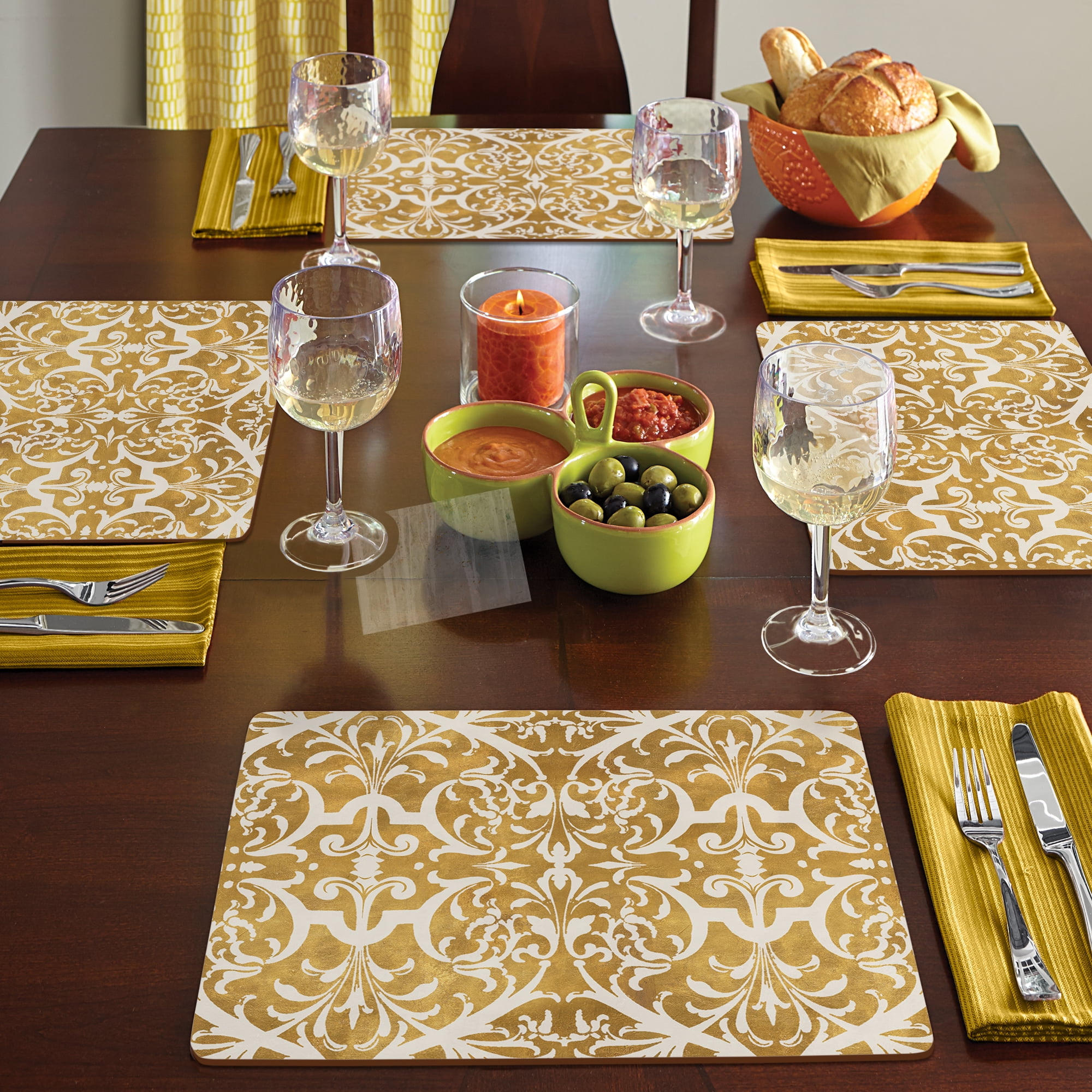 Cala Home "Gilded" Premium Decorative Hardboard Cork Back Tabletop Placemats 4 Pack