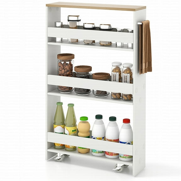 Costway Rolling Kitchen Slim Storage Cart Mobile Shelving Organizer w/ Handle