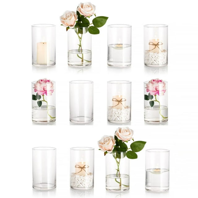Glasseam 6 inch Glass Cylinder Vases Set of 12 Bulk Clear Round