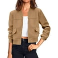 thumbnail image 3 of Long Sleeved Women Button Down Casual Crop Coat Bomber Jacket, 3 of 6