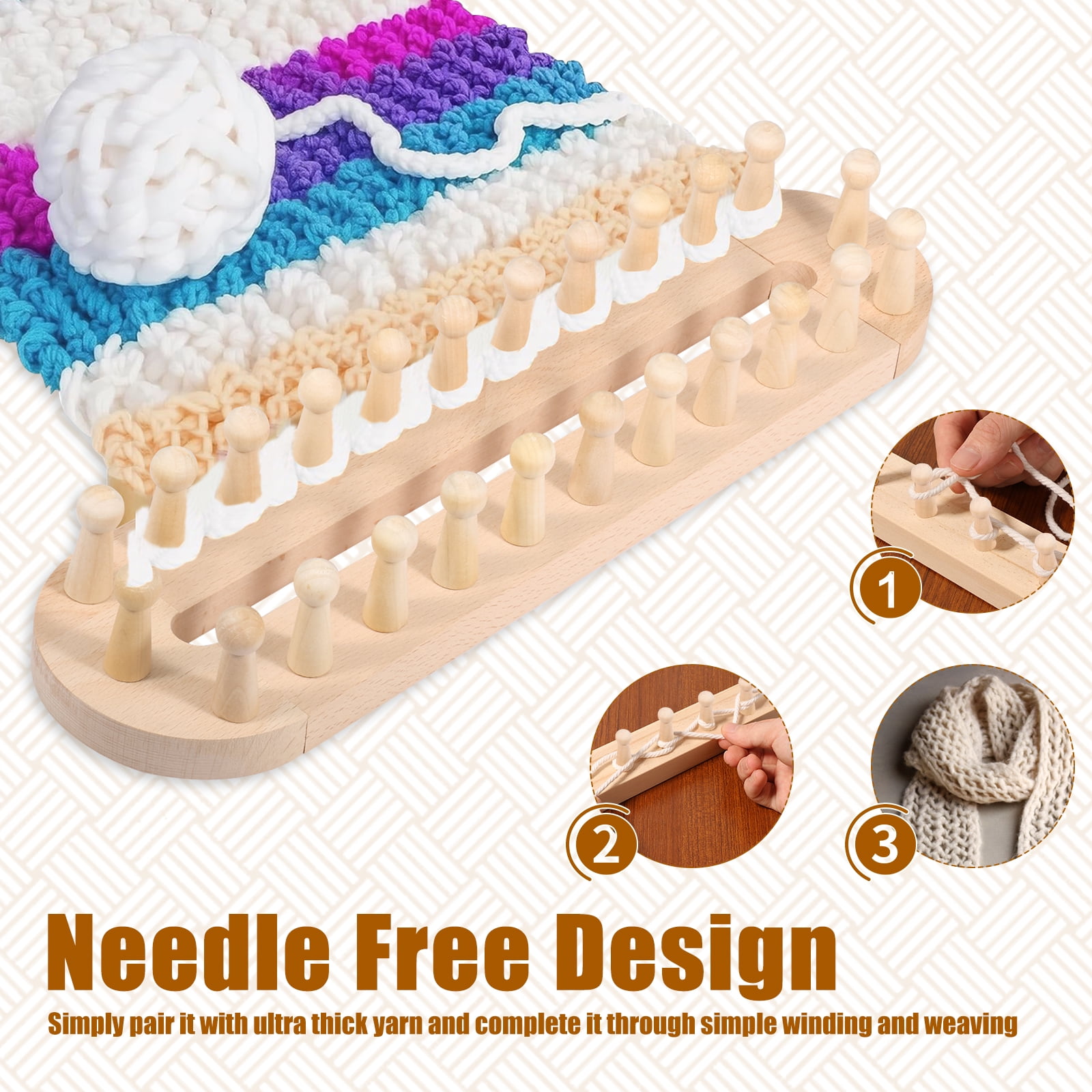 Threns 18.3" Wooden Loom Frame for DIY Throw Blankets Chunky Knit Blanket Kit – Adjustable Size Hand Knitting Kit – No Needles Required – Beginner-Friendly Yarn Craft for Home