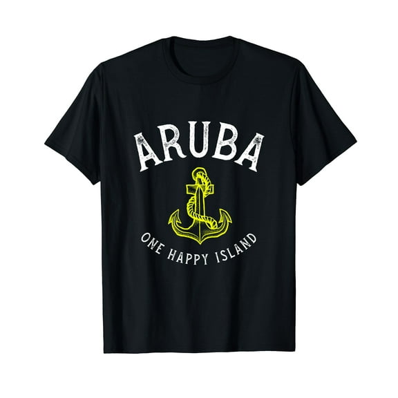 Aruba Is One Happy Island Travel Vacation Souvenir Black T-Shirt