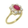 thumbnail image 1 of LBG British Made 10k Yellow Gold Natural Ruby & Cultured Pearl Womens Statement Ring - 33 size options - Size 8.75, 1 of 6