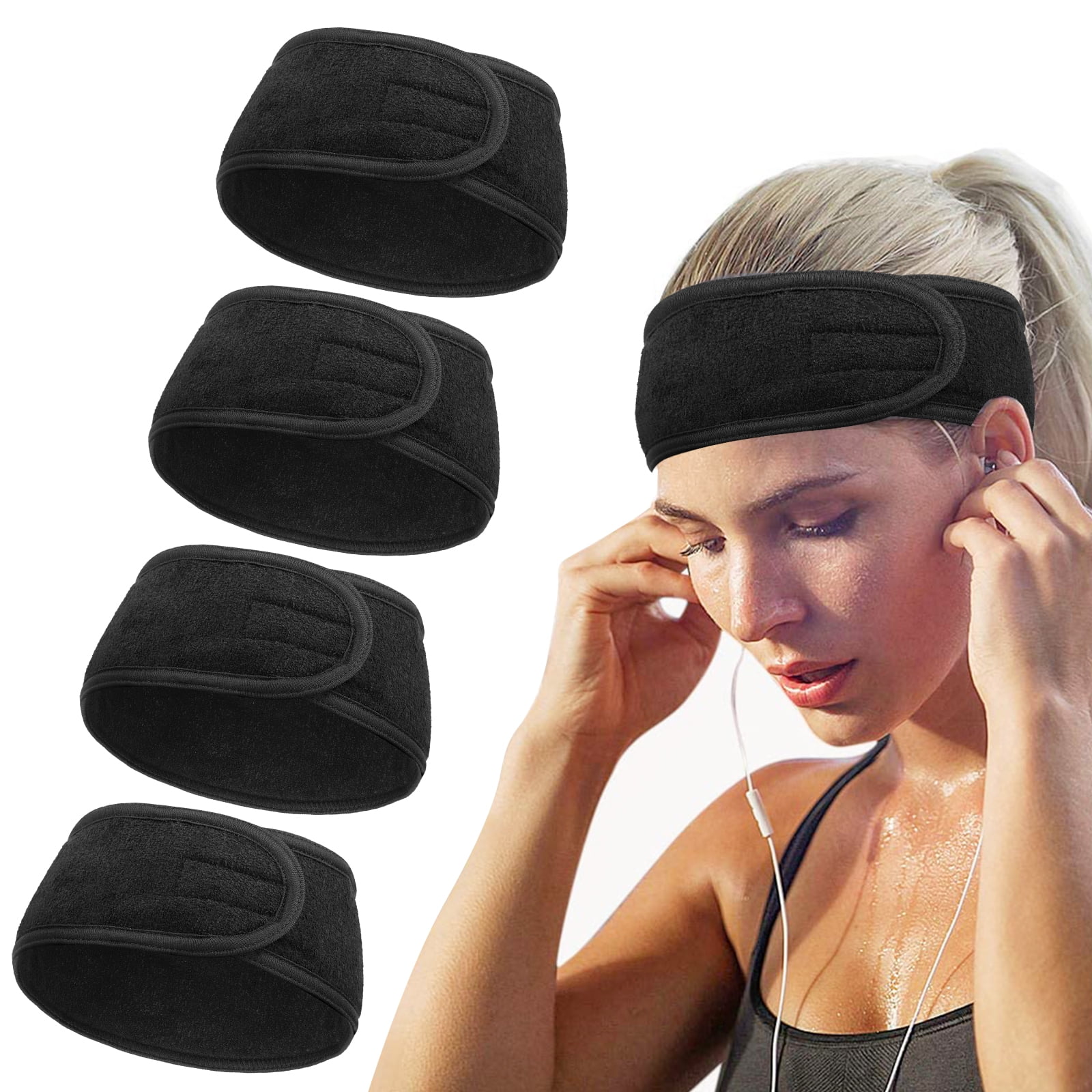 4pcs Facial Spa Headbands, TSV Soft Adjustable Face Wash Headbands, Stretch Sweat Headband with