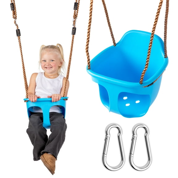 Acorn Adventures Toddler Swing Seat – Baby Bucket Swing for Outdoor Backyard & Porch, Adjustable Ropes, Easy Install, Weather-Resistant HDPE - Blue