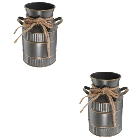 2 Count Milk Can Vases for Flowers Golden Retro Bottle