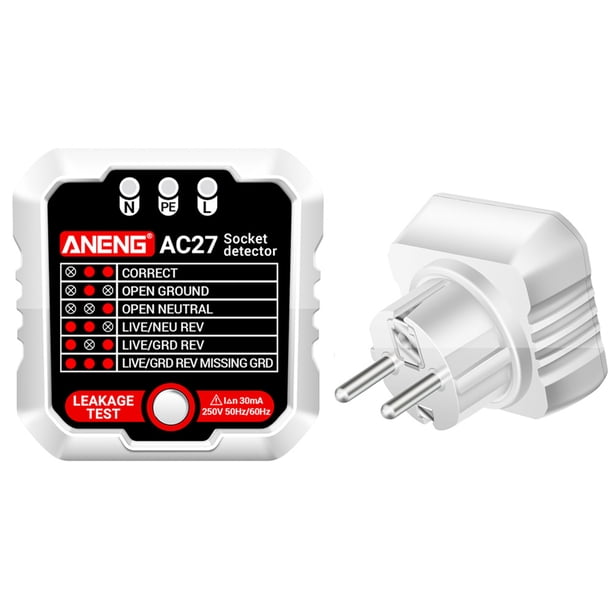 Instrumentos de prueba del detector de voltaje del comprobador de toma de corriente ANENG AC27 (blanco de la UE) Ehuebsd Para estrenar