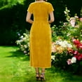 thumbnail image 4 of Ygbgbb Women's Velvet Dresses Elegant Bodycon Maxi Dress Short Sleeve Waisted Dress Guest Cocktail Evening Dresses for Women Yellow XXL, 4 of 7