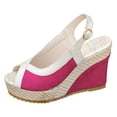 thumbnail image 7 of Platform Sandals Women Wedge Espadrilles Peep Toe Splice Suede Slingback Wedges Heels Fashion Color Block Summer Beach Vacation Dress Shoes Hot Pink Size 8.5, 7 of 7