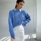 thumbnail image 5 of Suéter europeo y americano para mujer, estilos de otoño e invierno, suelto, cuello redondo, color sólido, manga larga, estilo perezoso, chaqueta de punto, ropa para mujer, 5 of 6