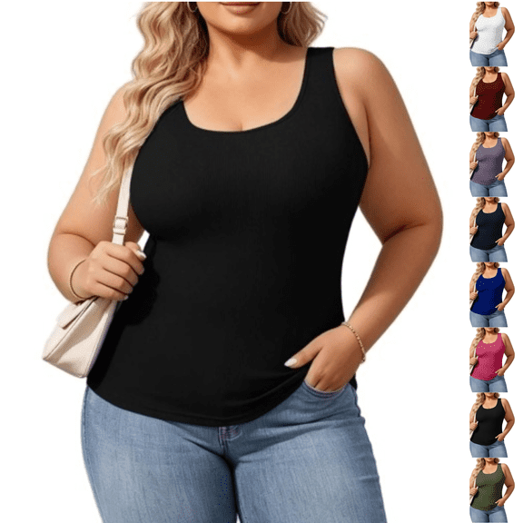 Yeaiivve Womens Plus Size Ribbed Tank Tops Stretchy Slim Fit Athletic Workout Tank Top U Neck Sleeveless Undershirts Soft Casual Summer Tank Black XL