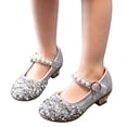 thumbnail image 2 of Gpaecead Girls Sequin Pearl Princess Dance Shoes Solid Color Non Slip Low Heel Performance Shoes For Kids, Silver, 2 of 8
