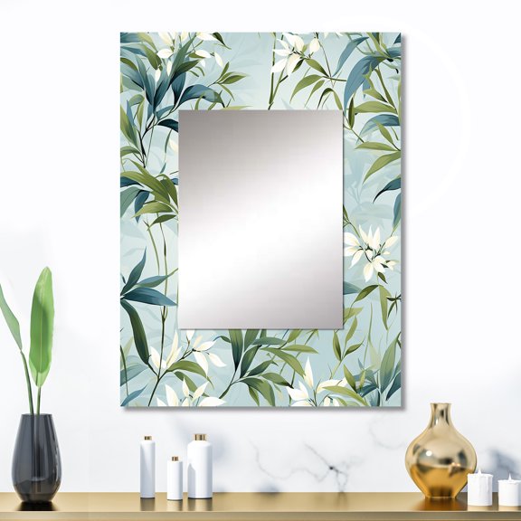 Designart "Tranquil Bamboo In The Tropics" Floral Wall Mirror, Printed Green Wall Mirror, Tropical Bathroom Wall Mirror, Decorative Floral Mirror - 24x32 Inch