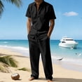 thumbnail image 2 of LWavelet Men's Linen Button Up Shirt Cargo Shorts Set Classic Casual Daily Summer Outfits Black XL, 2 of 5