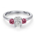 thumbnail image 3 of Gem Stone King 925 Sterling Silver DEF Lab Grown Diamond and Pink Tourmaline Engagement Ring for Women | 1.00 Cttw | Oval 7X5MM | Gemstone April Birthstone | Size 6, 3 of 6