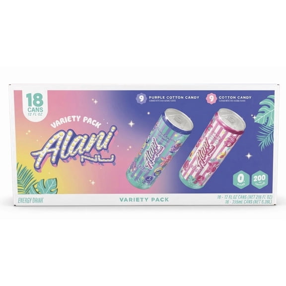 Alani Nu Energy Drink, Cotton Candy Variety Pack, 12 fl oz, 18 ct
