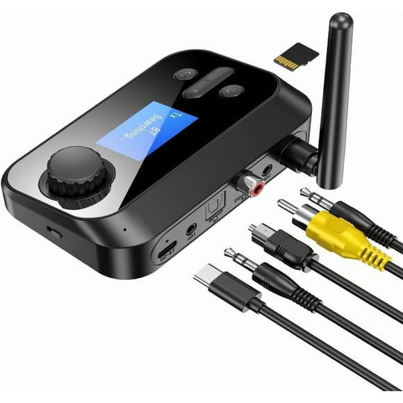 MUSICOZY Émetteur Bluetooth pour TV, Adaptateur Audio Récepteur pour Stéréo Domestique avec Contrôle du Volume, Interrupteur Marche/arrêt, Écran LCD, Carte Aux/optique/coaxial/tf 3.5mm