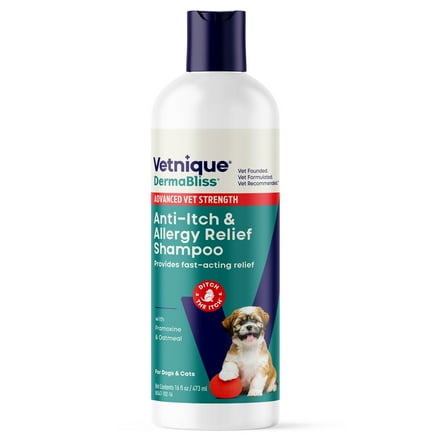 Vetnique DermaBliss Vet Strength Medicated Anti-Itch & Allergy Relief Shampoo for Dogs and Cats, 16 fluid ounces