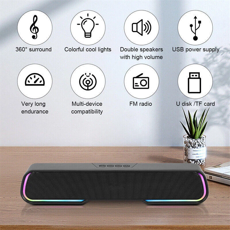 2 in 1 Bluetooth Computer Speakers for Desktop, USB Plug & Play Clear Sound PC Speakers with RGB Light, Monitor Sound Bar for PC Laptop Phone Tablet