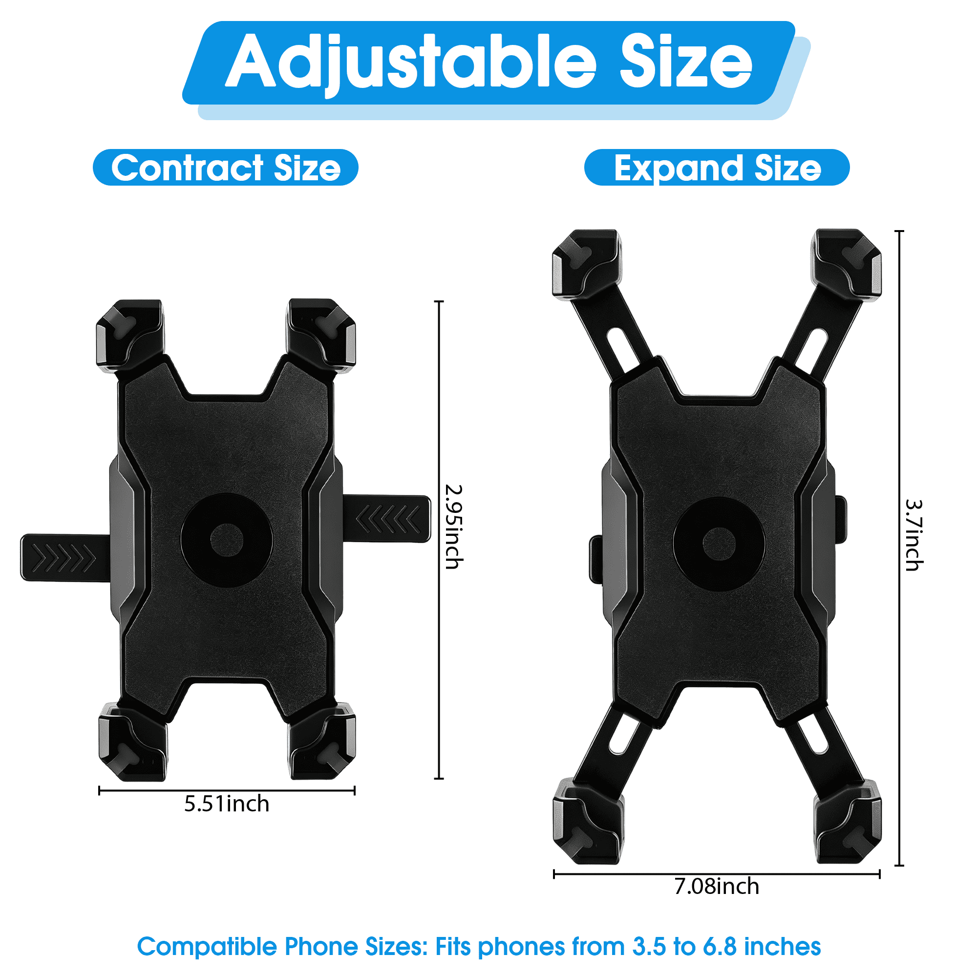 Bike Phone Mount, Adjustable Motorcycle Phone Holder, 360° Rotatable Handlebar Phone Mount, Universal Cell Phone Cradle for Bicycle Scooter Stroller, Fits 3.5-6.8 Inch Smartphones