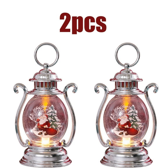 KOYPTL 2 Pcs Christmas Snow Globes Lantern Table Decorations,Glitter Santa Claus Snowman Battery Operated Lanterns Hanging Ornament for Holiday Party Home Indoor Outdoor Xmas Decor Gift