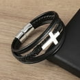 thumbnail image 4 of Classic Cross Leather Bracelet for Men Handsome Jewelry Gift Multilayer Wrap Bracelet with Metal Magnetic Clasp, 4 of 6
