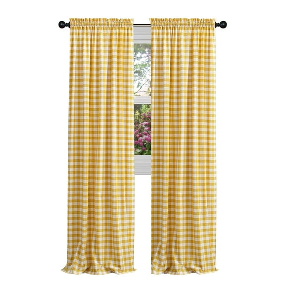 GoodGram Farmhouse Basics Yellow Plaid Curtains, 42 x 95 in (2 Panels)