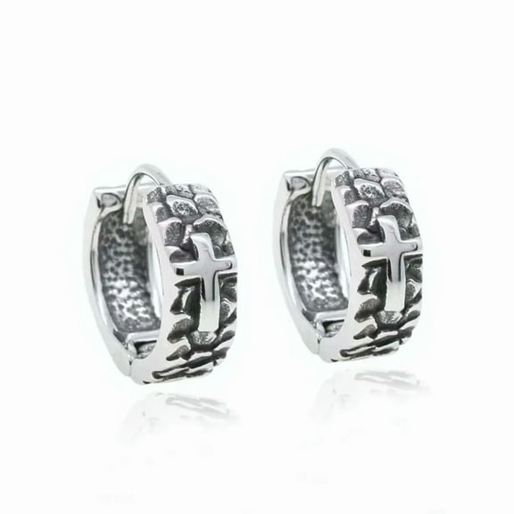 GKNET Mens Unisex Silver Cross Huggie Hoop Earrings Stainless Steel Punk Rock Jewelry