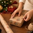 thumbnail image 4 of Christmas Wrapping Paper Roll Festive Holiday Print, Brown Kraft Wrapping Paper for Christmas Gifts and Parties, Decorative Gift Wrap Roll 1 Pack, 4 of 4